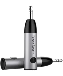 CrossBeats Mini Bluetooth Receiver Wireless Bluetooth Car Adapter Mini Portable 3.5mm Aux Adapter and Build-in Mic for Car Home Stereo Music System (Silver)