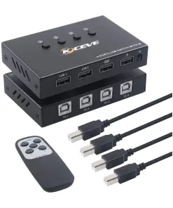 USB 2.0 Switch Selector, 4 in 4 Out USB HUB Switcher for 4 Computers Sharing 4 USB Devices for Mouse, Keyboard, Scanner, Printer