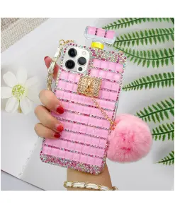 Cute Plush Furry Ball Glitter Sparkle Shiny Diamond Rhinestone Cover For iPhone 14 Pro Max