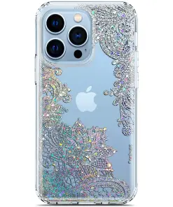 Coolwee Clear Apple iPhone 13 Pro Max, Flower Slim Cute Bling Floral Hard Back Cover