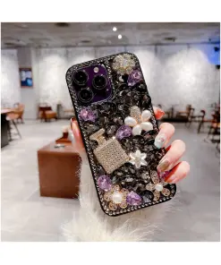 Compatible For iPhone 14 Pro Max Case, Cute Bling Diamond Phone Cover (Black/Purple)