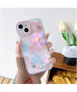 Caseative Cute Flower Floral Wrist Strap Chain Bracelet Clear Soft Compatible With iPhone 13 Cover