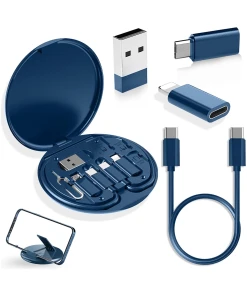 Multifunctional Data Cable Set Conversion Head Portable Storage Box, Multi-Type Charging Line Convertor USB Type C Adapter Tool Contains Sim Card Slot Tray Eject Pin, Phone Holder