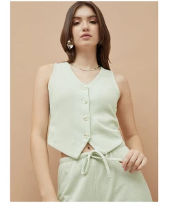 Ribbed Textured Sleeveless Vest Top for Women