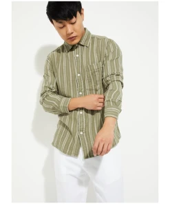 Menβs Classic Regular Fit Striped Casual Shirt