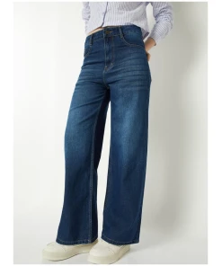 Stylish Women’s Wide Leg Jeans with Washed Finish