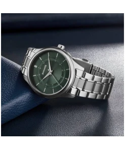 Green Dial Silver Stainless Steel Strap Watch For Men