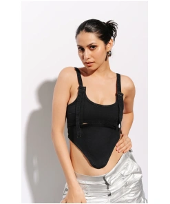 Black Adjustable Women's Cutout Corset Top