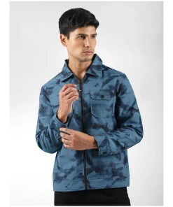 Fashionable Blue Marble Print Bomber Jacket for Modern Look