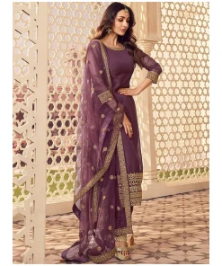 Women's Festive Ethnic Motif Zari Embroidery Kurta Set with Dupatta