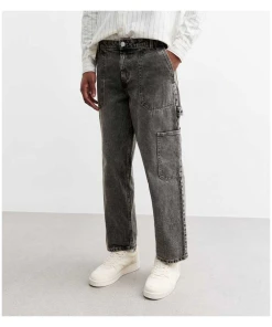 Greyscale Carpenter Jeans with Utility Pockets and Relaxed Fit Design