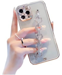 Shinyzone Bling Chain Bracelets Phone Case iPhone 11 6.1 inch, Clear Back Cover, White
