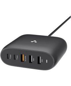 Ambrane 75W Charger Adapter With 5 Ports - Type C & USB Ports, iPhone, Android, MacBook & Type C Laptop Charging, Fast Charger