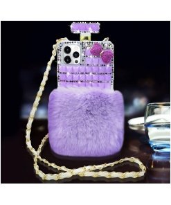 iPhone 14 Pro Max Perfume Bottle Case, Cute Plush Fuzzy Furry 3D Cover