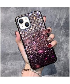 Shiny Crystal Rhinestone TPU Bumper Protective Cover For iPhone 14 Case - Purple