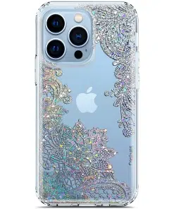Coolwee Clear Apple iPhone 13 Pro Max, Flower Slim Cute Bling Floral Hard Back Cover