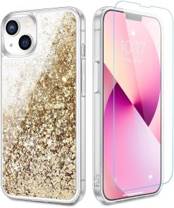 Caka Glitter Case Compatible For iPhone 14, iPhone 13 Glitter Case iPhone 13/14 (Gold)