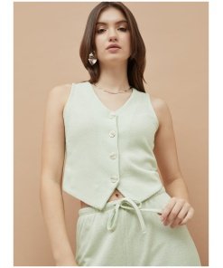 Ribbed Textured Sleeveless Vest Top for Women