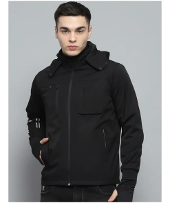 Trendy Men’s Black Solid Jacket with Removable Hood for Versatile Wear