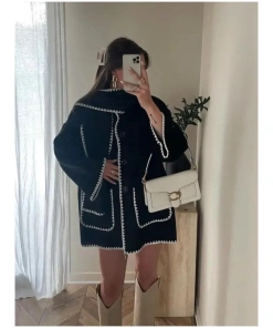 Cora Oversized Woolen Jacket with Scarf For Women