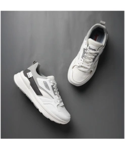 Durable Men’s Sports Sneakers in White and Grey with Cushioned Sole