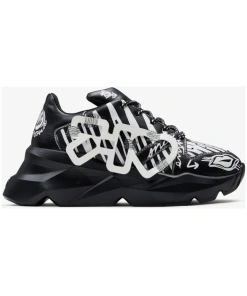 Trendy Men’s Black Graphic Chunky Sneakers Perfect for Casual Streetwear and Everyday Outfits