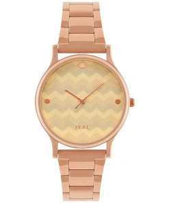 Stylish Teal Chevron Watch Featuring a Sleek Stainless Steel Link Strap