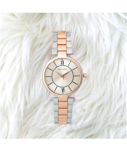 Elegant Rose Gold Dial Watch with Dual Tone Metallic Strap Design