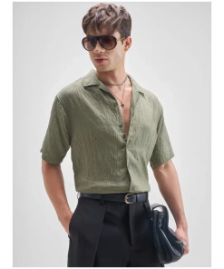 Green Self-Patterned Relaxed Fit Casual Shirt for Men