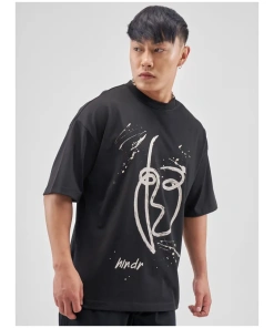Black Printed Round Neck Oversized Fit T-Shirt