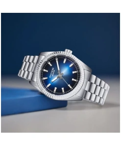 Blue Dial Silver Color Metal Strap Watch For Men