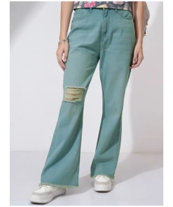 Fashionable Women’s Blue Torn Flared Jeans