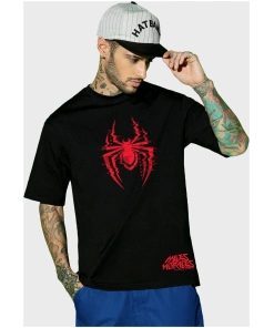 Men’s Black Across The Spiderverse Oversized Graphic T-shirt