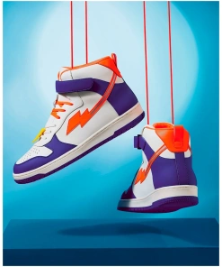 Classic White & Blue Bolt High Top Sneakers for Men with Durable Rubber Outsole and Timeless Look