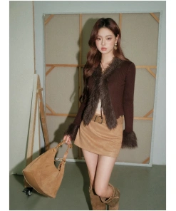 Women’s Brown Alizee Fuzzy Knit Cardigan