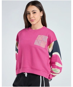 Pink & White Color Block Oversized Sweatshirt for Women